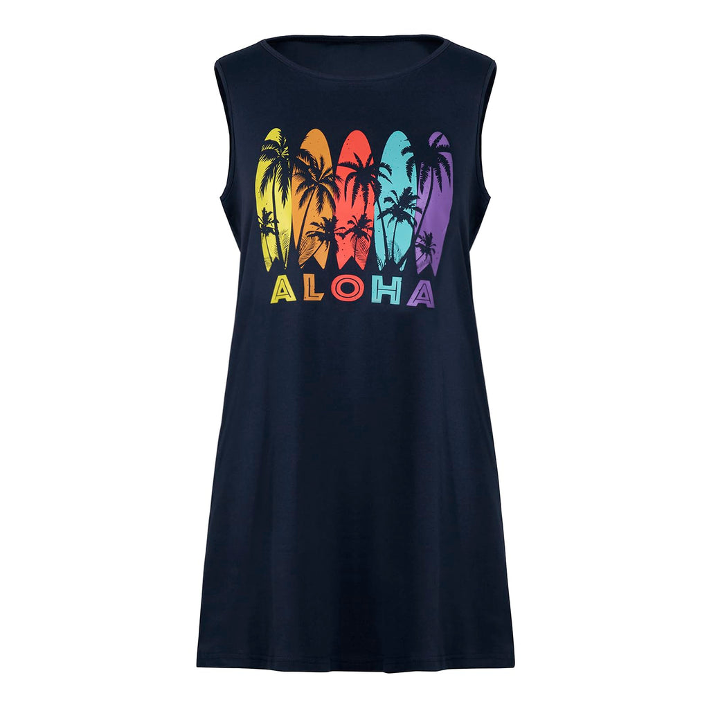 Summer Sundress for Women Beach Tank Dress Sleeveless Graphic T Dress Short Casual Sun Dresses Beach Cover Up