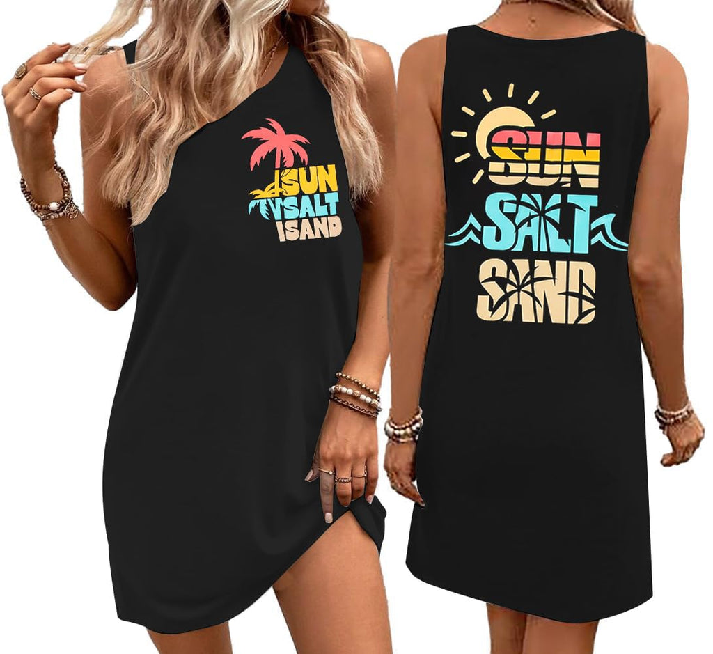 Summer Sundress for Women Beach Tank Dress Sleeveless Graphic T Dress Short Casual Sun Dresses Beach Cover Up