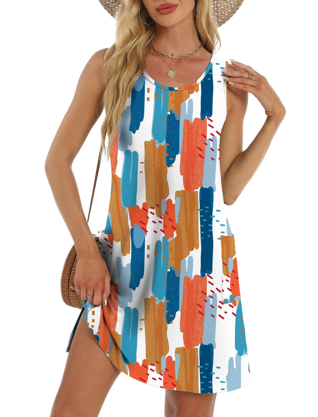 BKRIVE Coverup Summer Dresses for Women 2026 Eyelet Casual Loose Sleeveless Sundresses Tank Dresses with Pockets