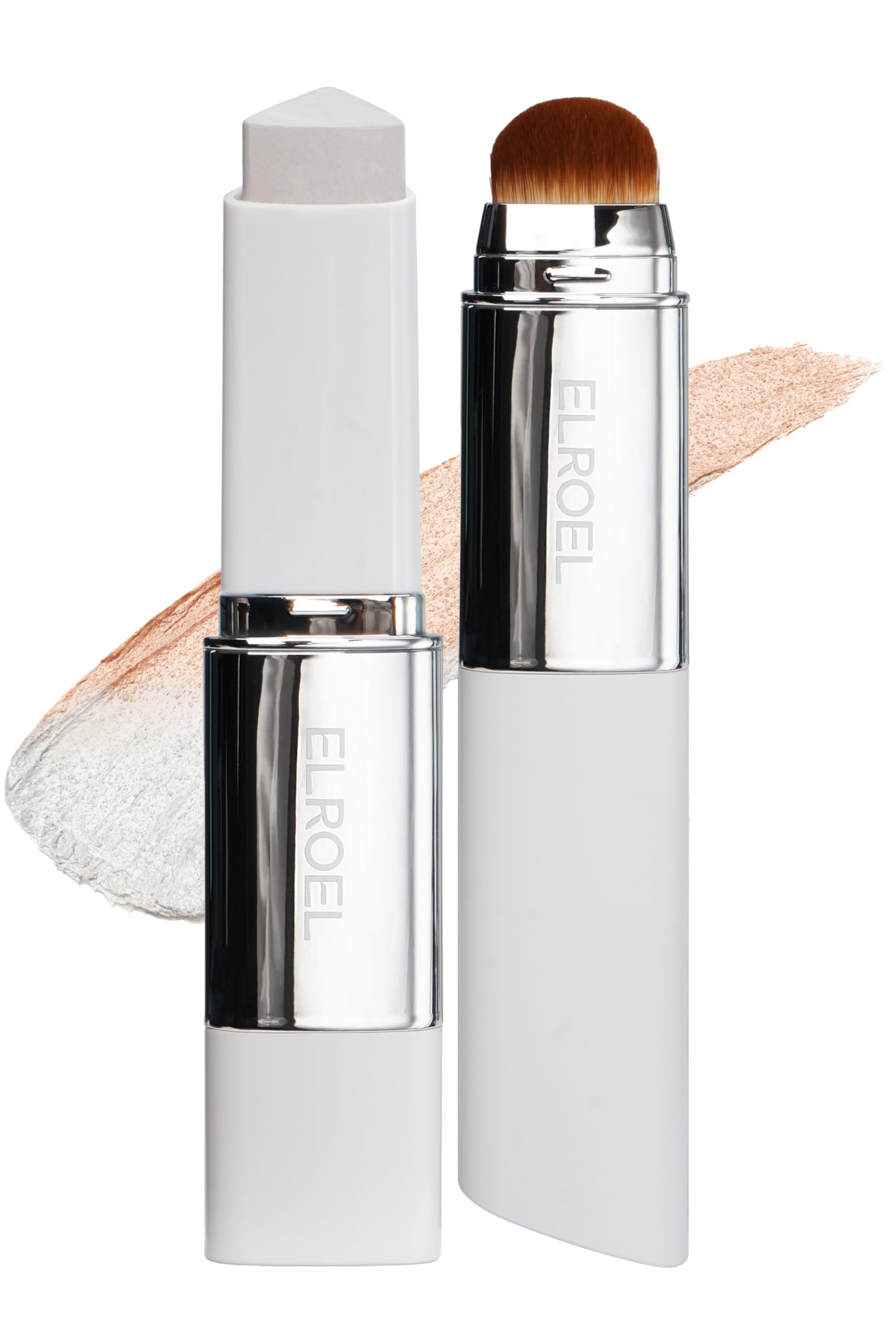ELROEL Blanc Cover Cream Stick V White - Korean Color-Changing Foundation Stick with Volufiline - Medium to Full Coverage Dewy Finish Base Makeup - Dual-Ended with Detachable Brush (202 Natural)