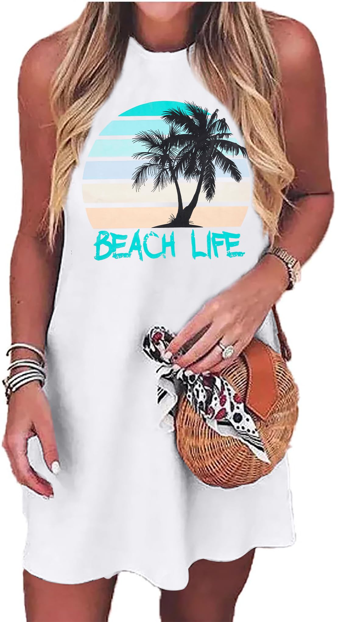 Summer Sundress for Women Beach Tank Dress Sleeveless Graphic T Dress Short Casual Sun Dresses Beach Cover Up