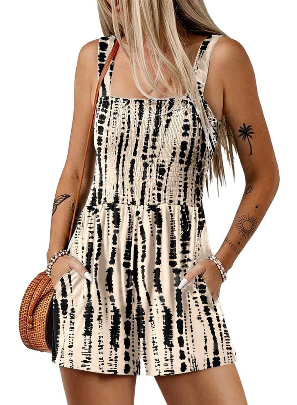 Dokotoo Women's Summer Casual Smocked Rompers Square Neck Sleeveless Loose Shorts Jumpsuits 2026 Beach Vacation Outfits