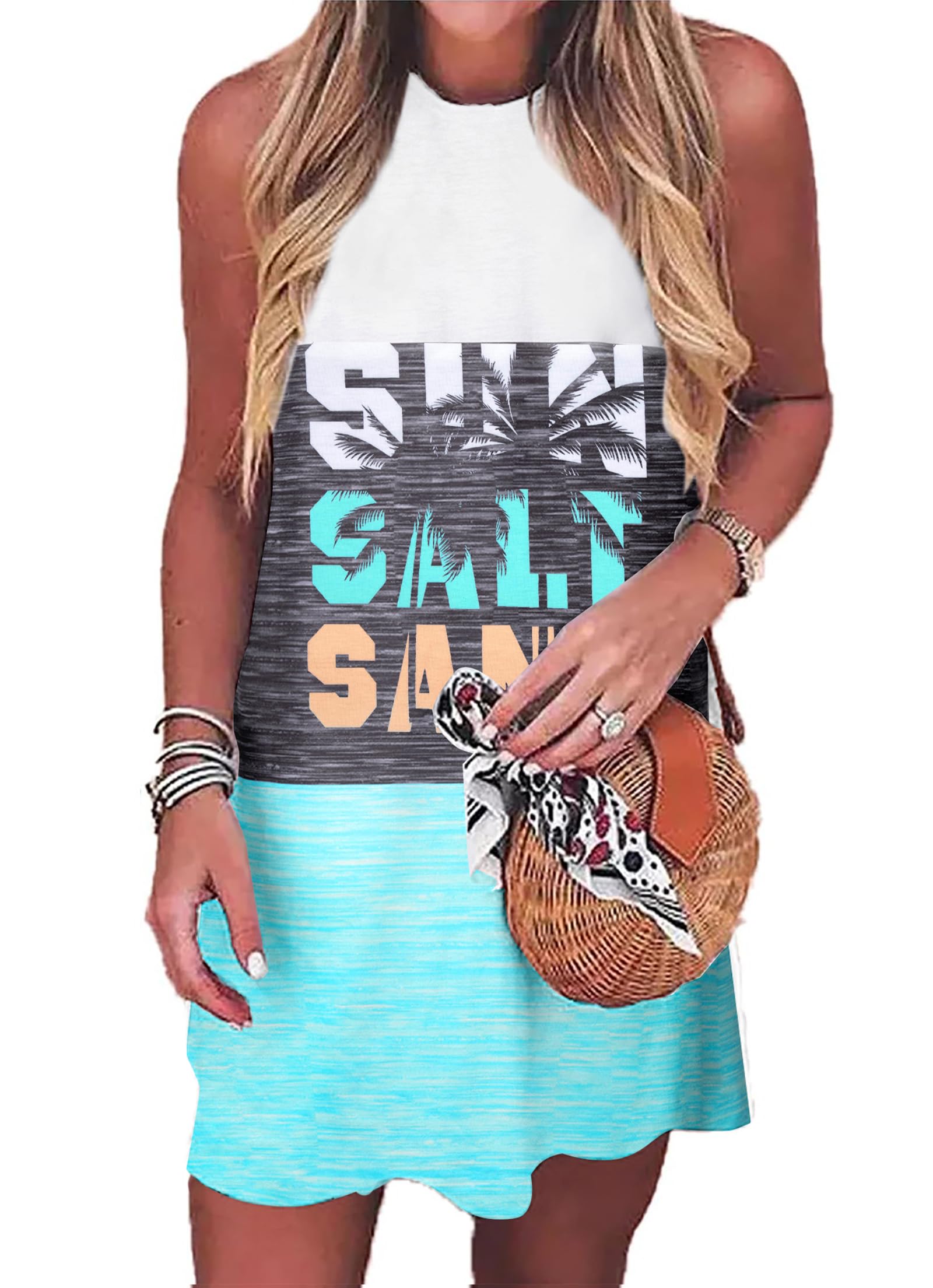 Summer Sundress for Women Beach Tank Dress Sleeveless Graphic T Dress Short Casual Sun Dresses Beach Cover Up