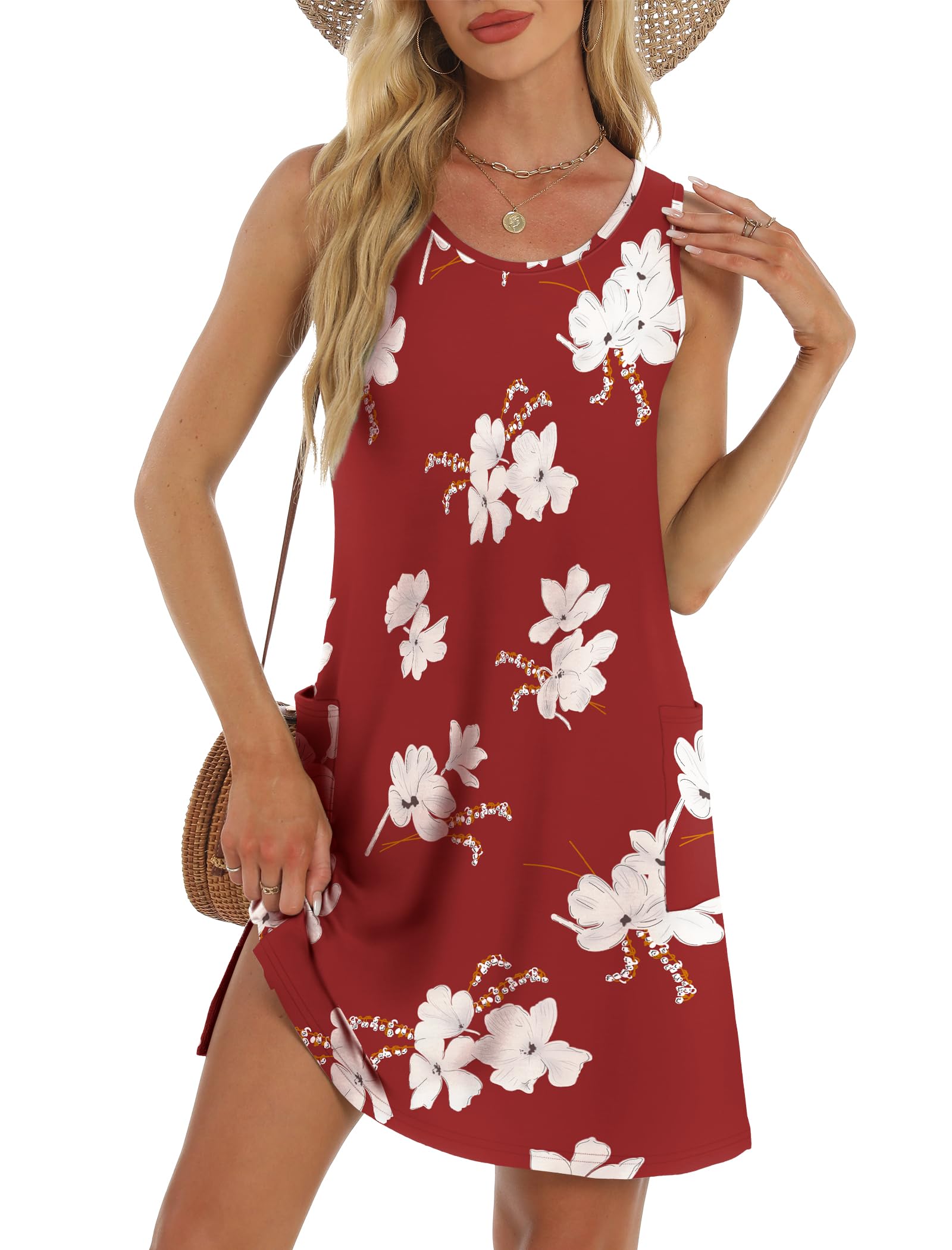 BKRIVE Coverup Summer Dresses for Women 2026 Eyelet Casual Loose Sleeveless Sundresses Tank Dresses with Pockets