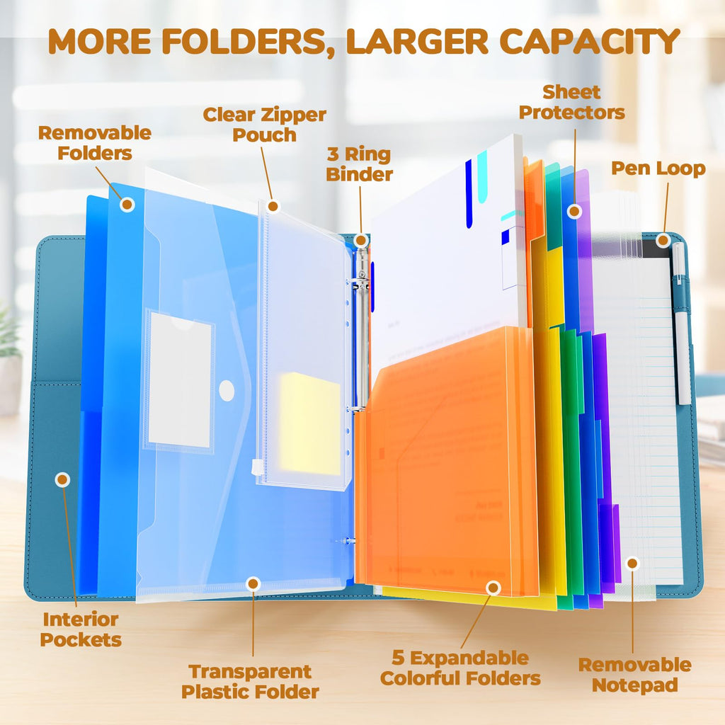 JoyCat 3 Ring Binder Clipboard with Storage,12.4"x10.2"Magnetic Clipboard Folder with 5 Expandable Folders,Refillable Lined Notepad (11" x 8.5"),Ideal for School Office Nursing(Pink)