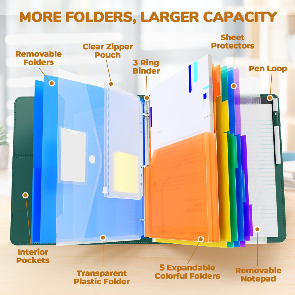 JoyCat 3 Ring Binder Clipboard with Storage,12.4"x10.2"Magnetic Clipboard Folder with 5 Expandable Folders,Refillable Lined Notepad (11" x 8.5"),Ideal for School Office Nursing(Pink)