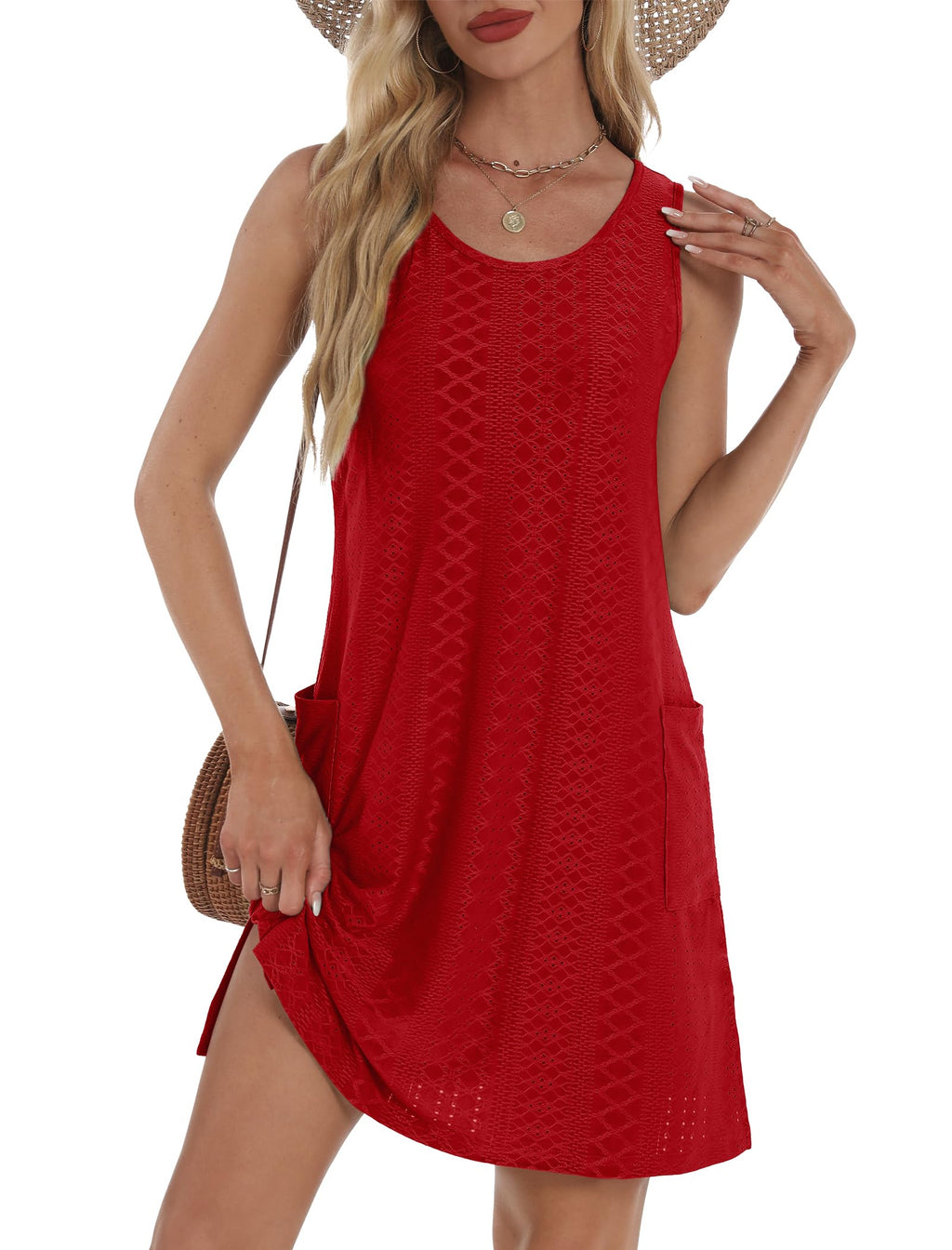 BKRIVE Coverup Summer Dresses for Women 2026 Eyelet Casual Loose Sleeveless Sundresses Tank Dresses with Pockets