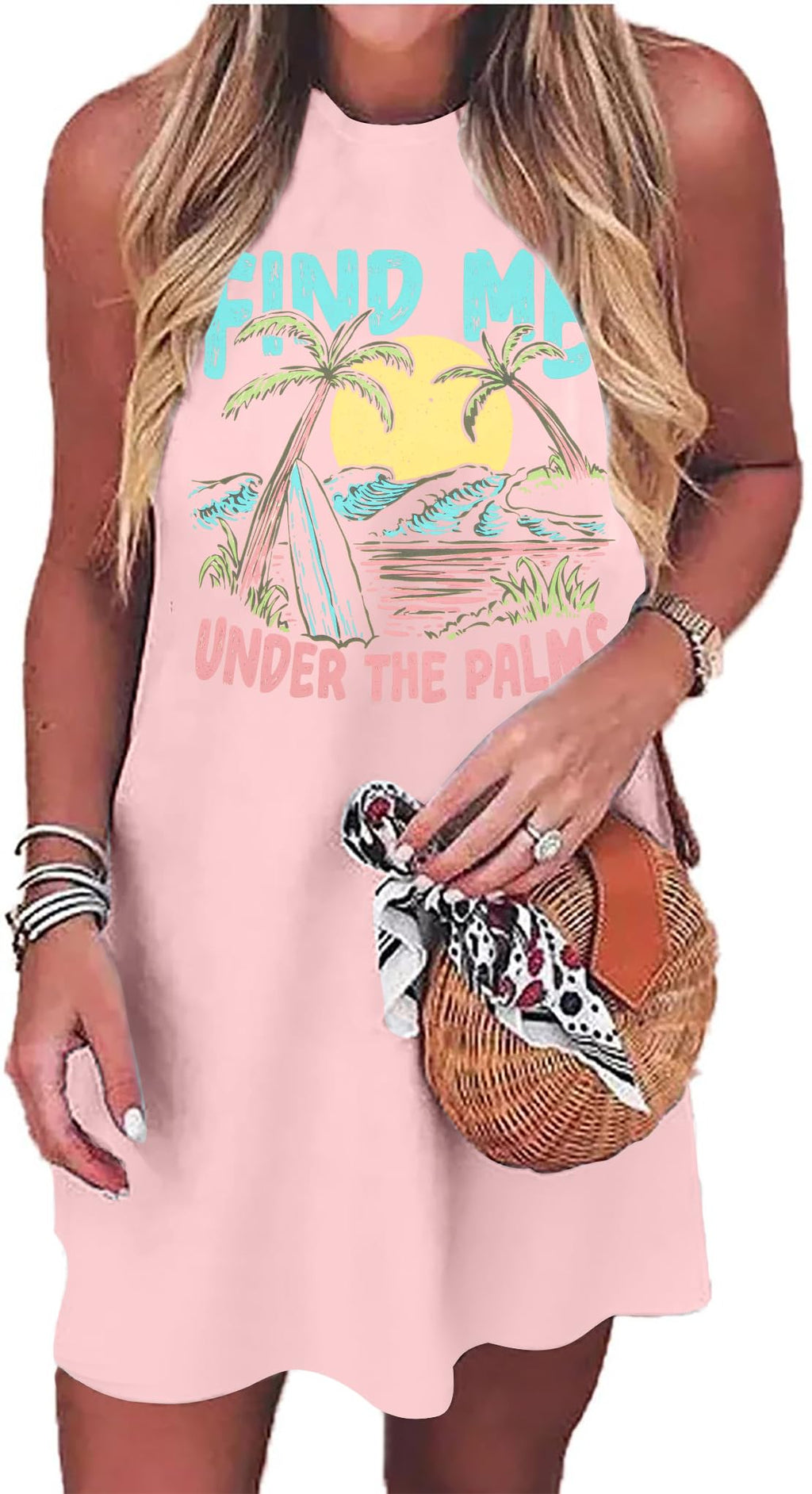 Summer Sundress for Women Beach Tank Dress Sleeveless Graphic T Dress Short Casual Sun Dresses Beach Cover Up