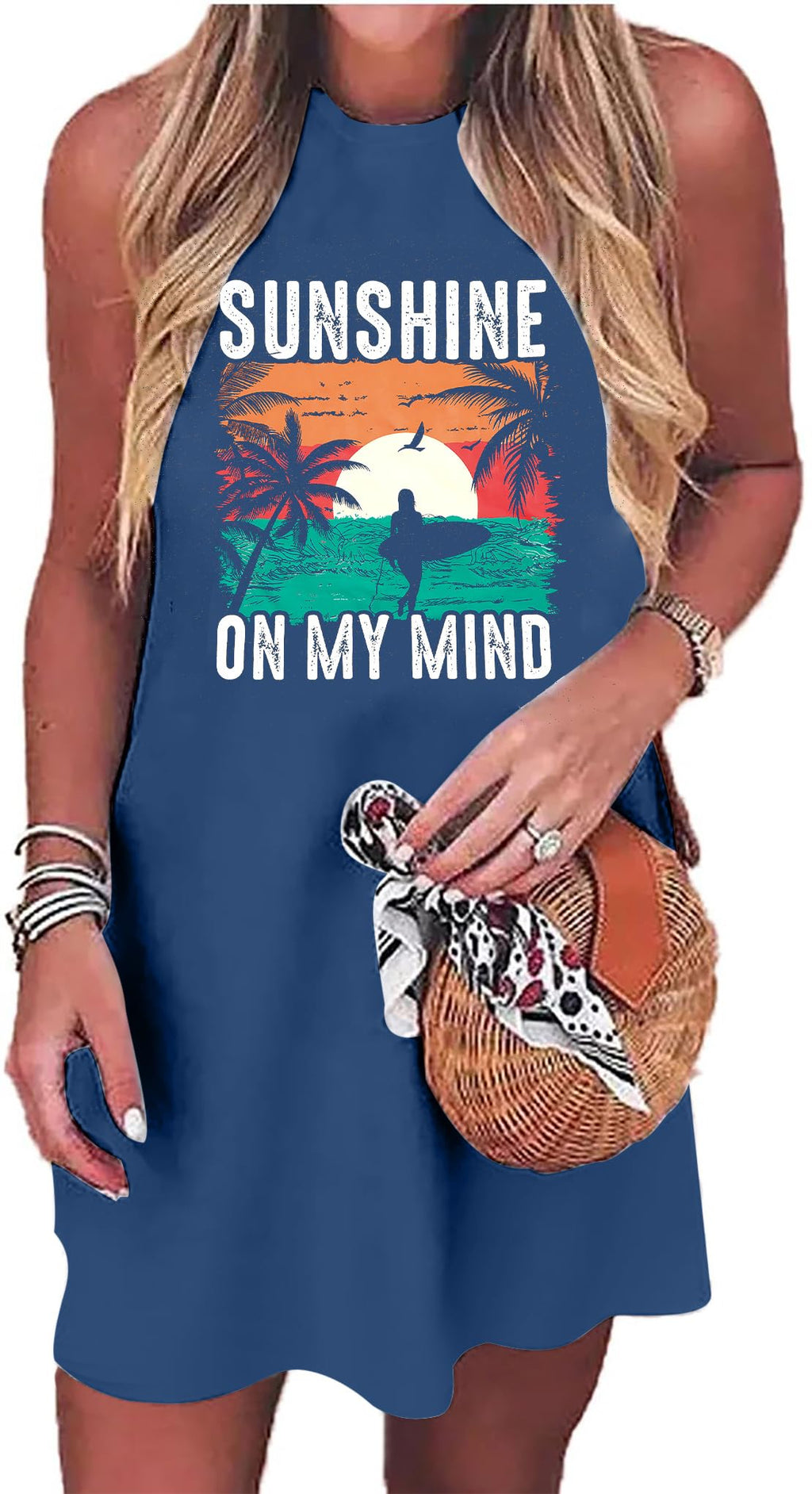 Summer Sundress for Women Beach Tank Dress Sleeveless Graphic T Dress Short Casual Sun Dresses Beach Cover Up