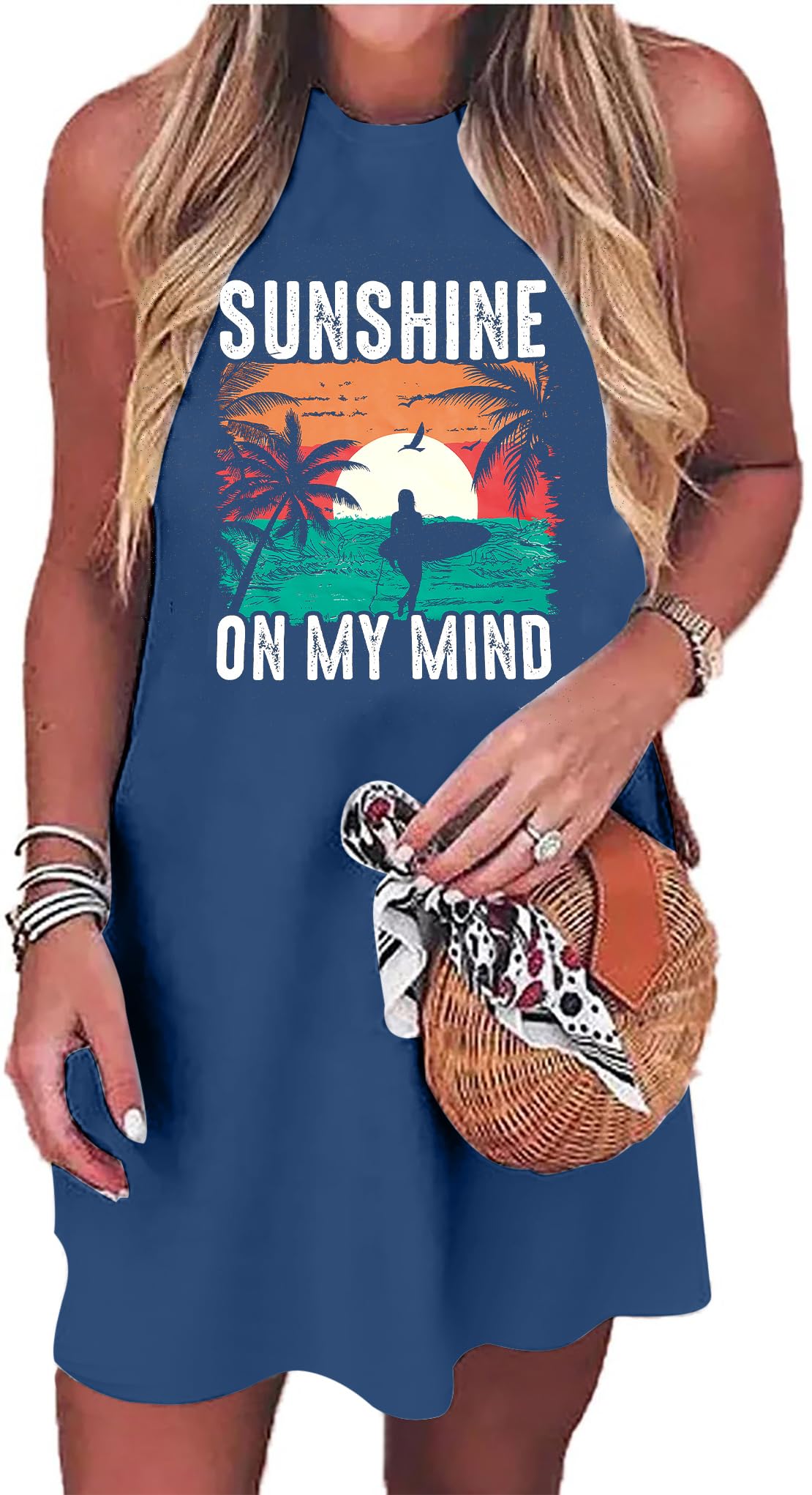 Summer Sundress for Women Beach Tank Dress Sleeveless Graphic T Dress Short Casual Sun Dresses Beach Cover Up
