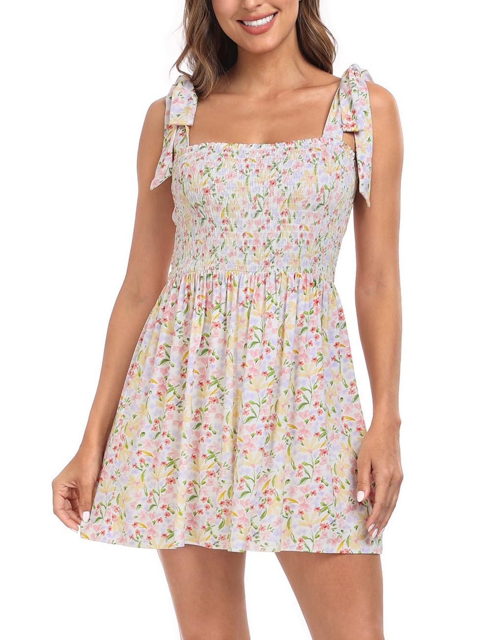 HDE Women's Romper Dress with Built in Shorts Summer Smocked Mini Sundress