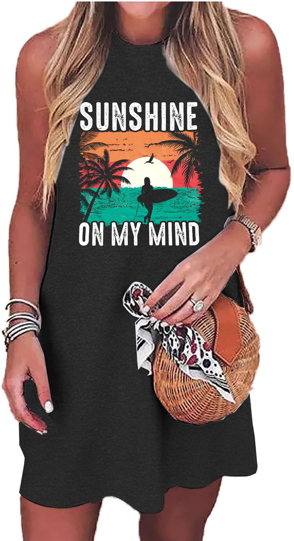 Summer Sundress for Women Beach Tank Dress Sleeveless Graphic T Dress Short Casual Sun Dresses Beach Cover Up