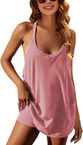 Summer Dress for Women 2026 Hot Shot Mini Romper Dresses Athletic Spaghetti Strap Tennis Dress Built in Shorts