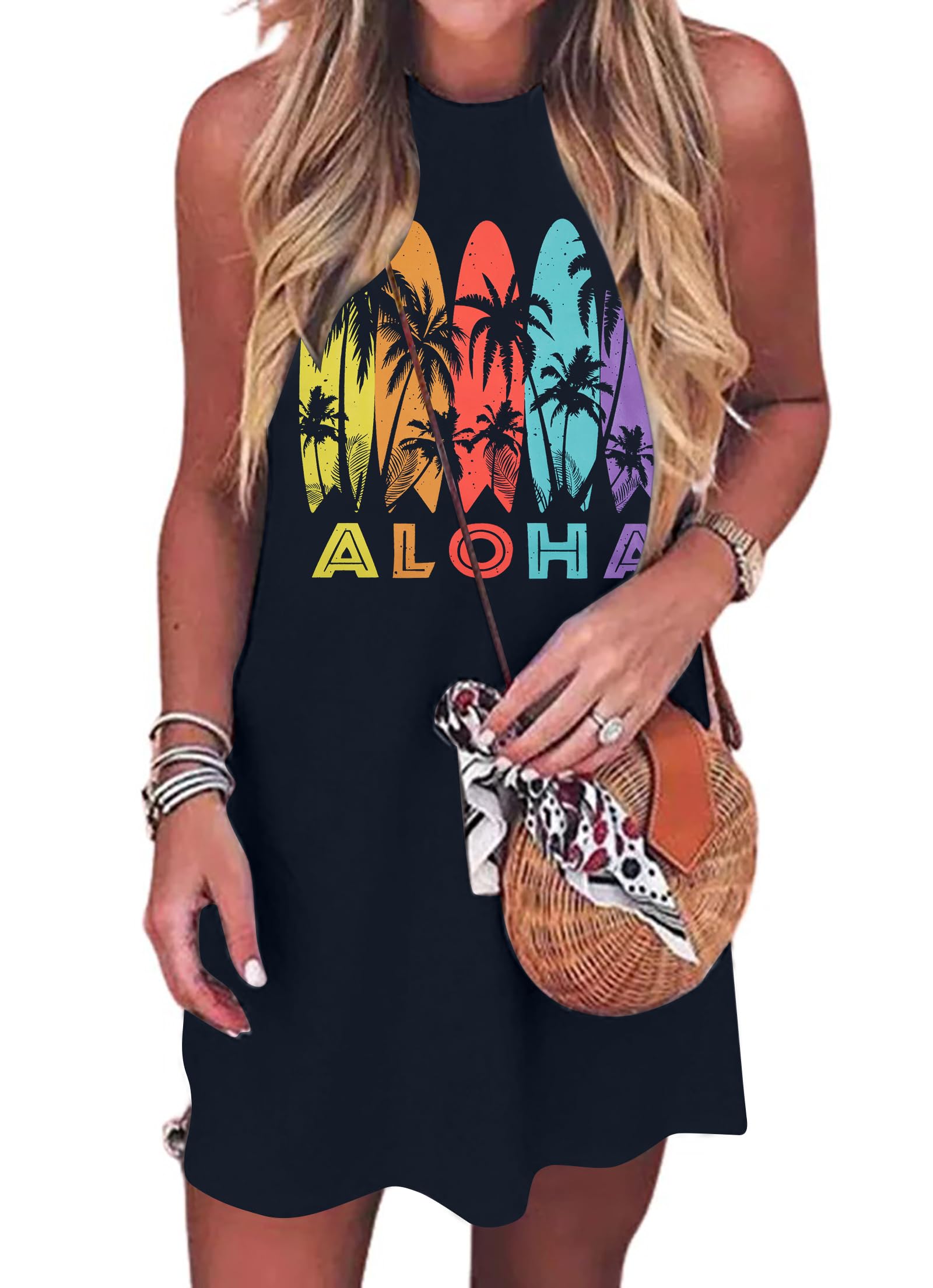 Summer Sundress for Women Beach Tank Dress Sleeveless Graphic T Dress Short Casual Sun Dresses Beach Cover Up