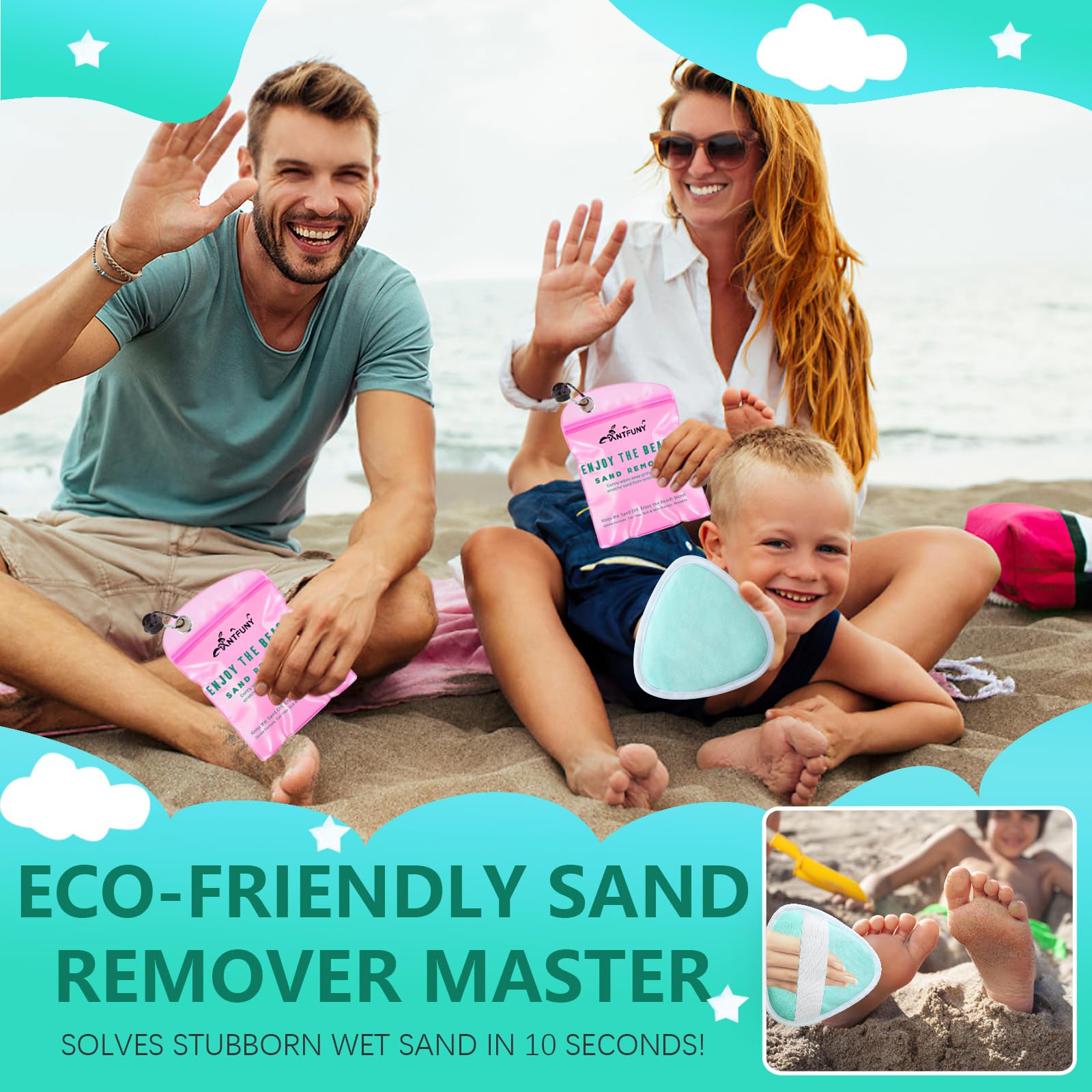 Triangle Sand Remover for Beach Sandproof Cleaner Eraser Wipe Off Mitt Duster Cup Holder Game Toy Cruise Ship Accessories Summer Vacation Must Have Hawaii Trip Essential Honeymoon Gift Family Towel