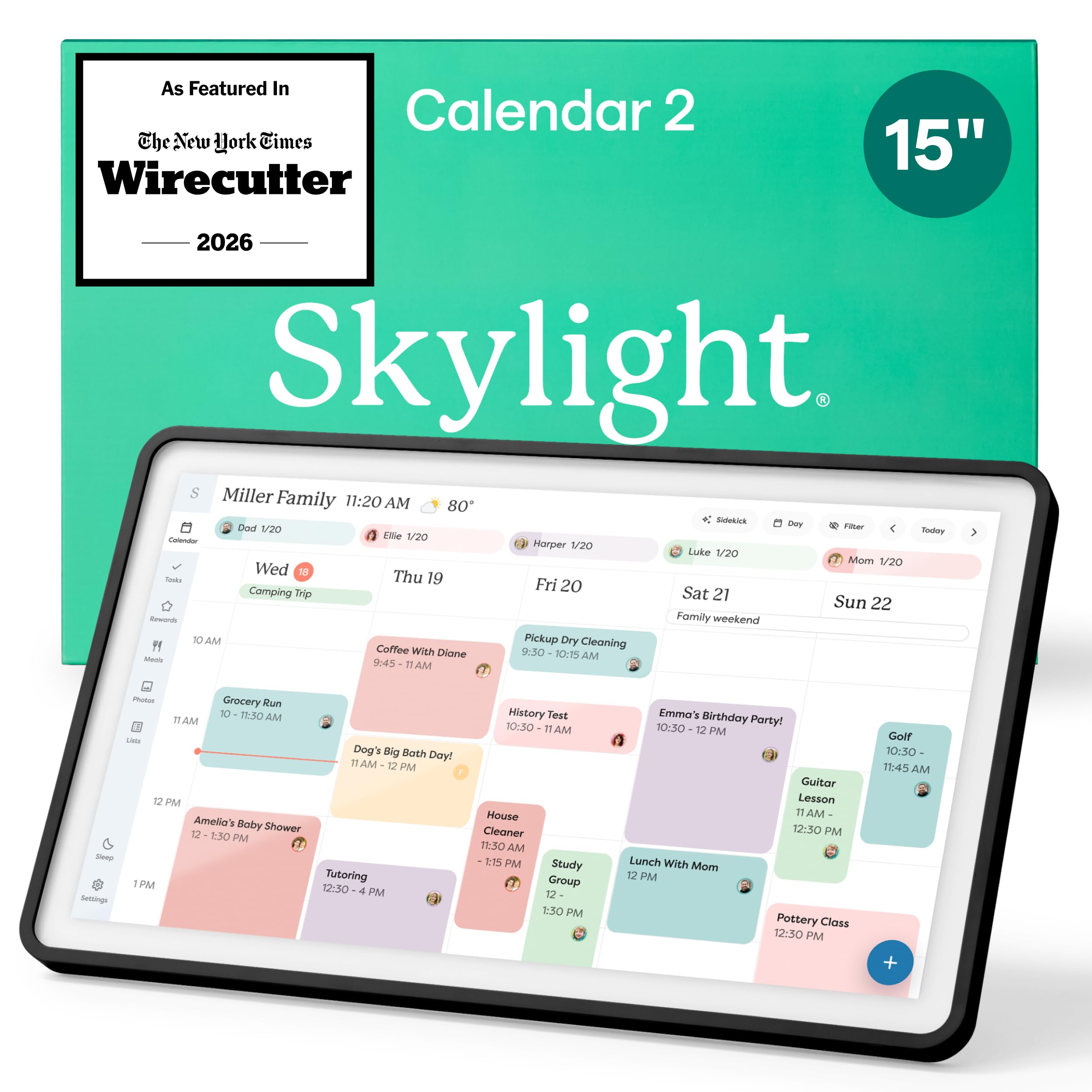 Skylight Calendar: 15-inch Wall Planner Digital Calendar & Chore Chart, Smart Touchscreen Interactive Display for Family Schedules – Wall Mount Included, Great for Organizing Your 2026 Calendar