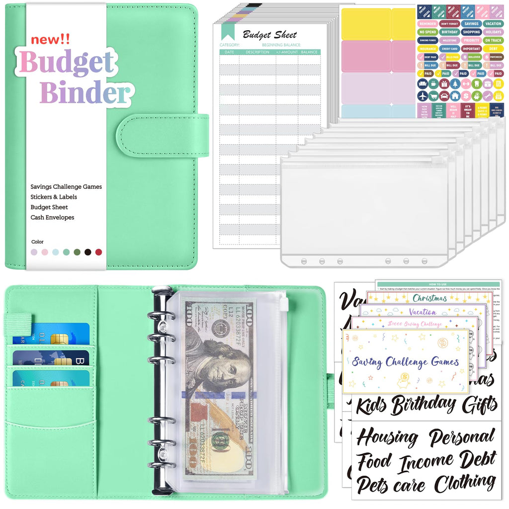 Sooez Budget Binder with Money Saving Challenge, Money Saving Binder with Cash Envelopes, Expense Sheets, Challenge Tracker & Category Labels, Envelope Savings Challenges Book for Home Office School
