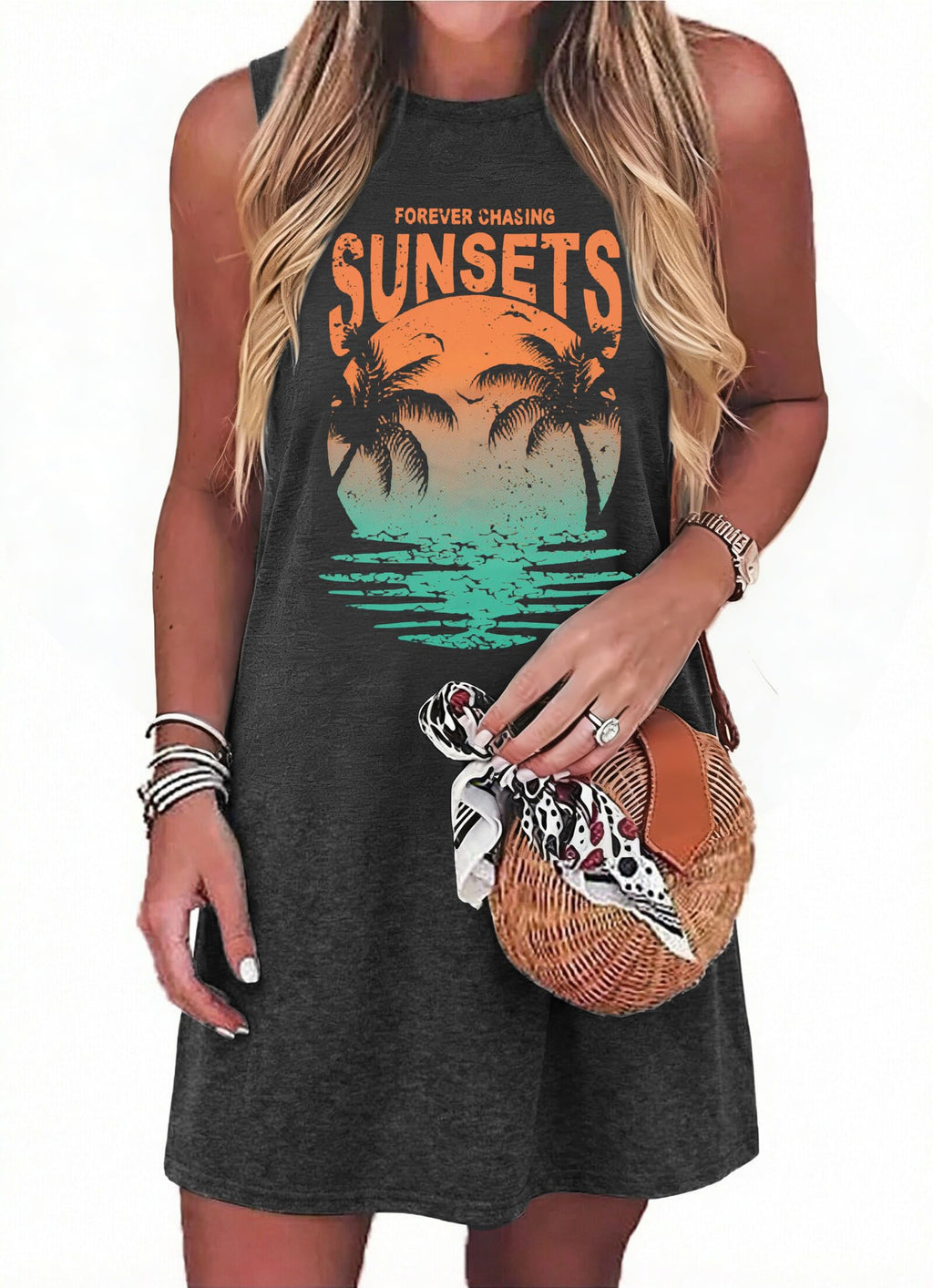 Summer Sundress for Women Beach Tank Dress Sleeveless Graphic T Dress Short Casual Sun Dresses Beach Cover Up
