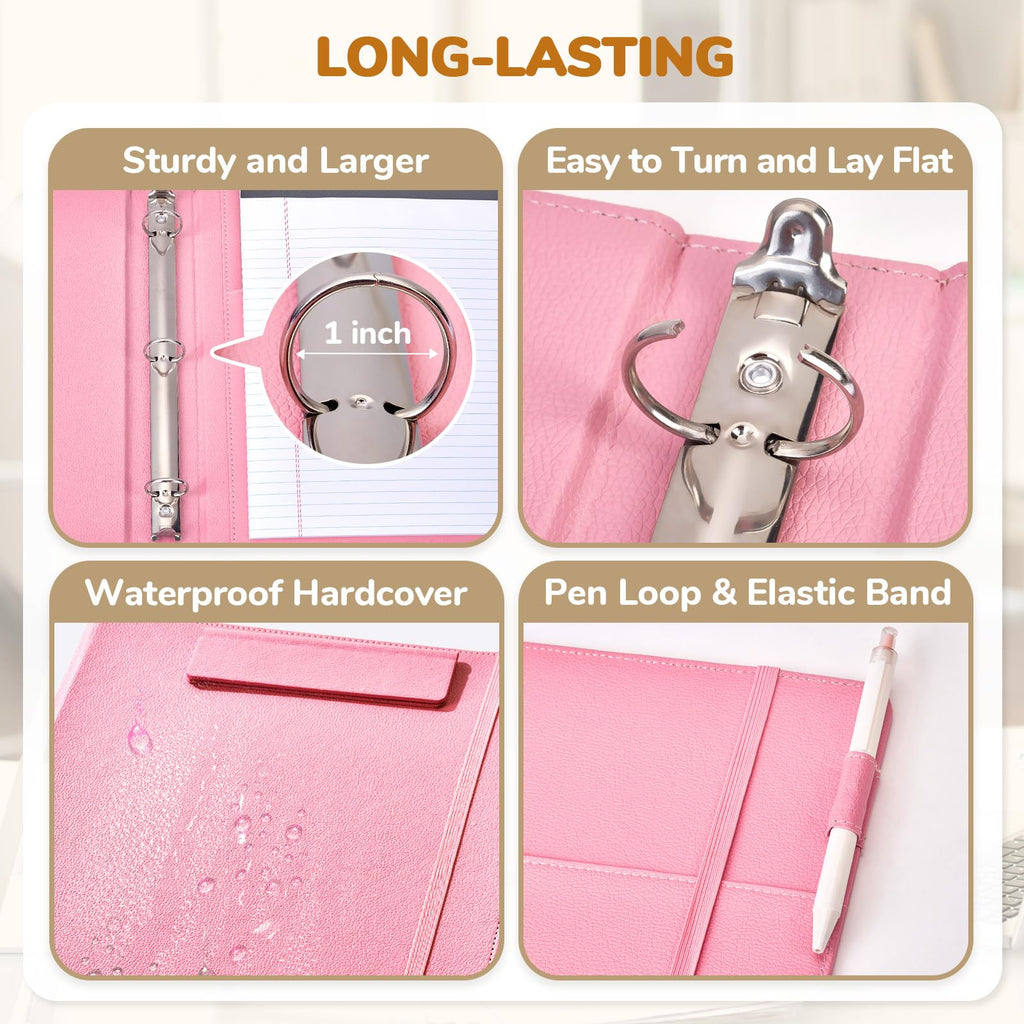 JoyCat 3 Ring Binder Clipboard with Storage,12.4"x10.2"Magnetic Clipboard Folder with 5 Expandable Folders,Refillable Lined Notepad (11" x 8.5"),Ideal for School Office Nursing(Pink)