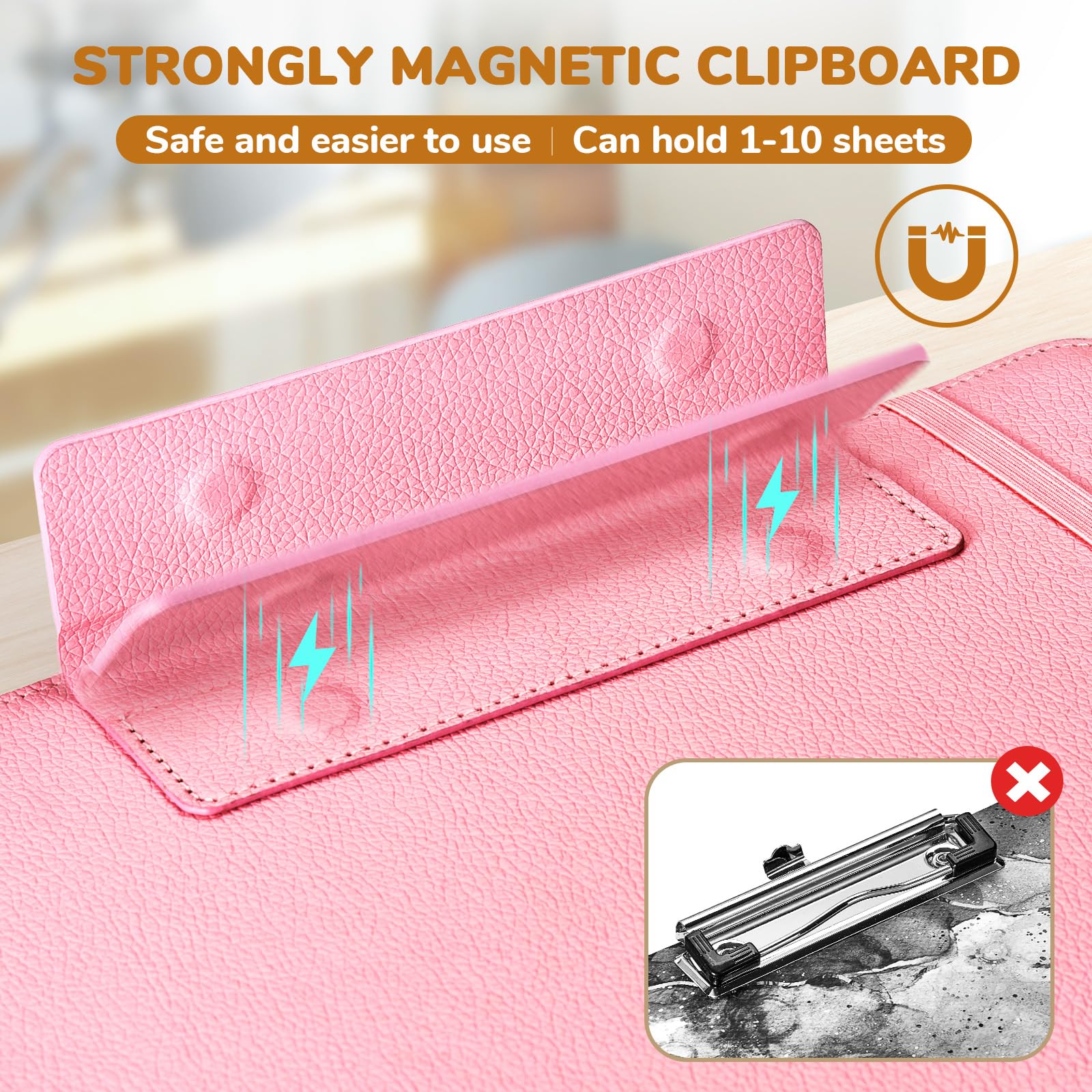 JoyCat 3 Ring Binder Clipboard with Storage,12.4"x10.2"Magnetic Clipboard Folder with 5 Expandable Folders,Refillable Lined Notepad (11" x 8.5"),Ideal for School Office Nursing(Pink)