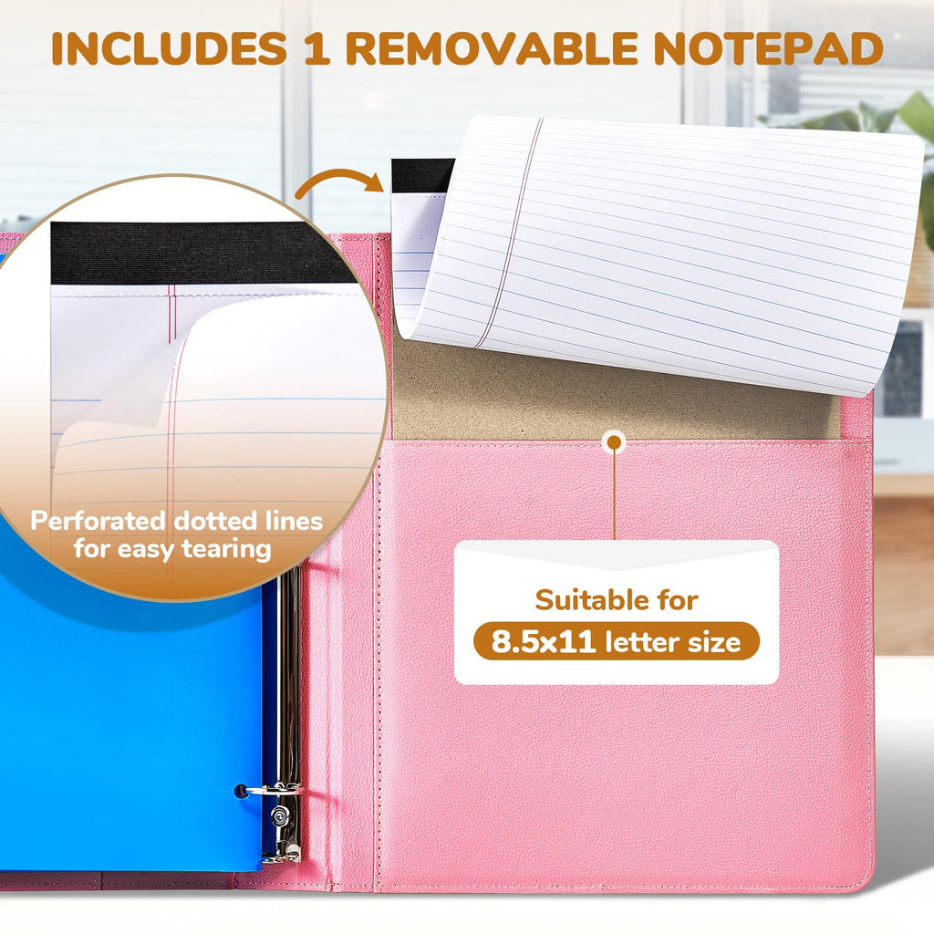 JoyCat 3 Ring Binder Clipboard with Storage,12.4"x10.2"Magnetic Clipboard Folder with 5 Expandable Folders,Refillable Lined Notepad (11" x 8.5"),Ideal for School Office Nursing(Pink)