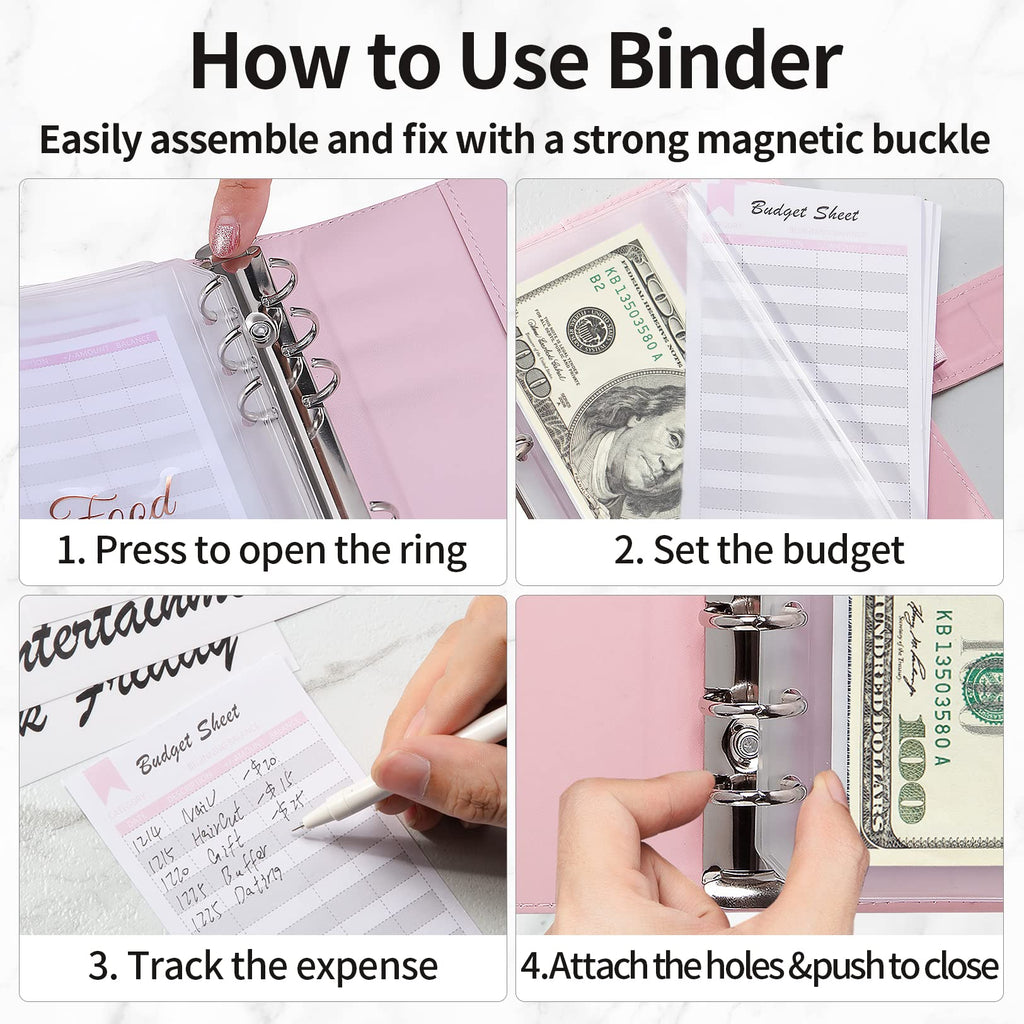 Sooez Budget Binder with Money Saving Challenge, Money Saving Binder with Cash Envelopes, Expense Sheets, Challenge Tracker & Category Labels, Envelope Savings Challenges Book for Home Office School