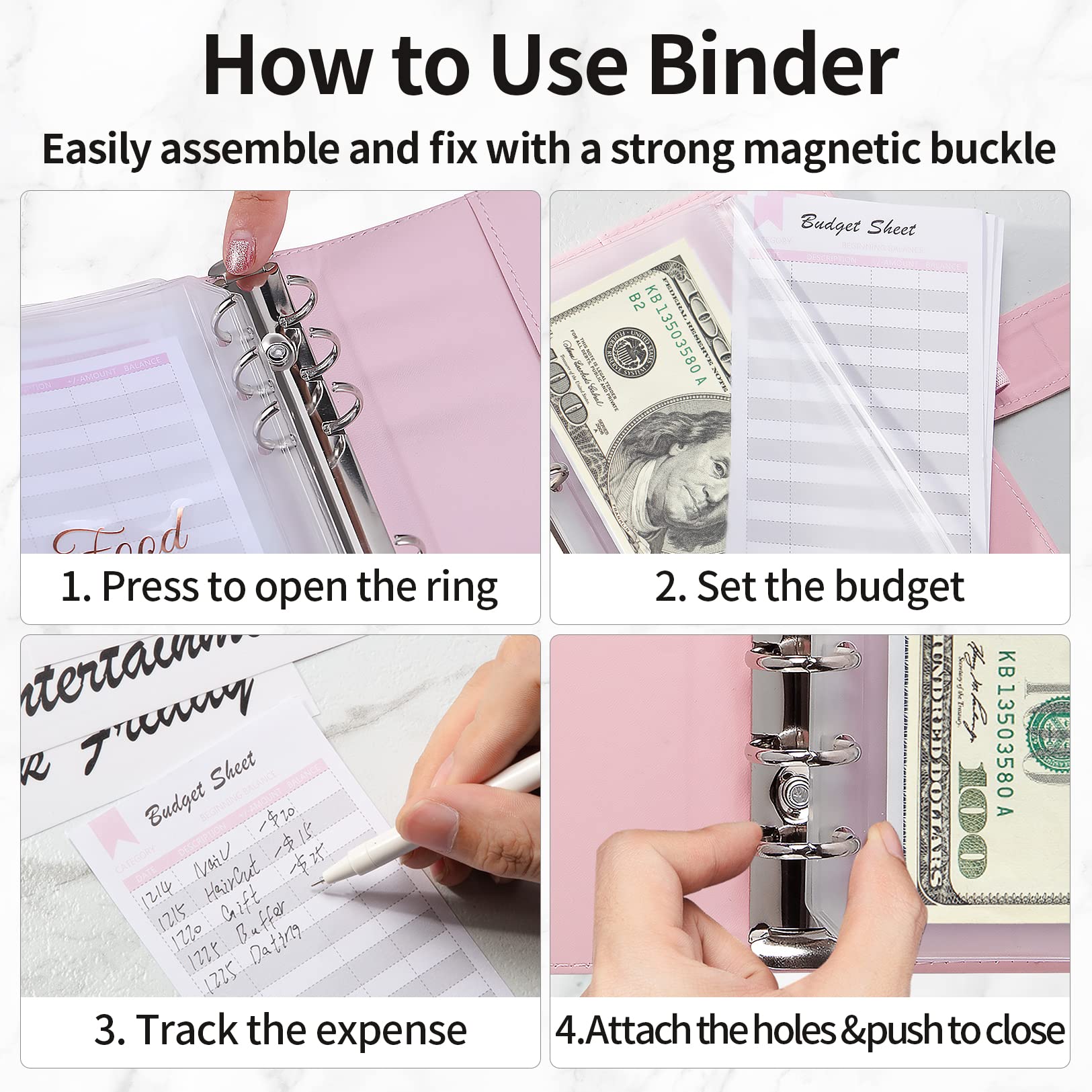 Sooez Budget Binder with Money Saving Challenge, Money Saving Binder with Cash Envelopes, Expense Sheets, Challenge Tracker & Category Labels, Envelope Savings Challenges Book for Home Office School